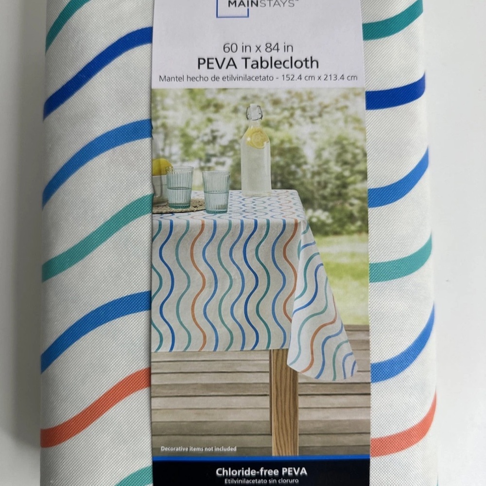 Mainstays PEVA Tablecloth with Blue and Green Waves